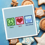 Peace Liebe Hanukkah Menorah Niedliches blaues Par Serviette<br><div class="desc">Liebe Hanukkah Serviette für eine jüdische Person,  die Chanukah gerne feiert. Ein hübsches Friedenszeichen,  ein Herz und eine wunderschöne Menorah auf blauen Party Servietten.</div>