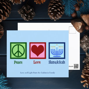 Peace Liebe Hanukkah Niedlich Custom Blue Postkarte