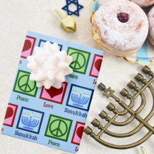 Peace Liebe Hanukkah Pattern Light Blue Chanukah