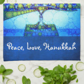 Peace Liebe Hanukkah Script Blue Green Menorah Geschirrtuch (Gefaltet)