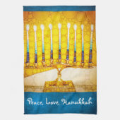Peace Liebe Hanukkah Script Yellow Gold Menorah Handtuch (Vertikal)
