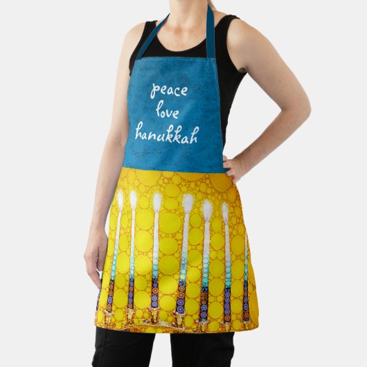 Peace Liebe Hanukkah Script Yellow Menorah Custom Schürze (InSitu)
