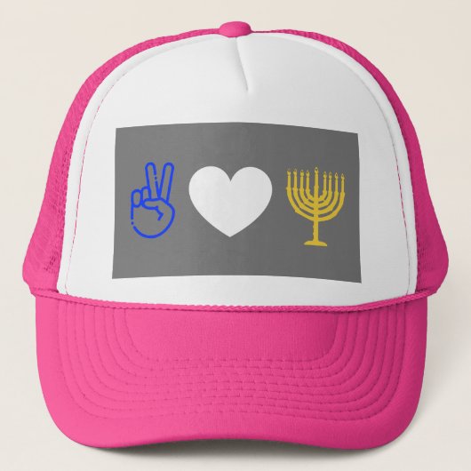Peace Liebe & Hanukkah Trucker Hat Truckerkappe (Vorderseite)