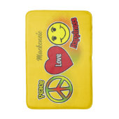 Peace Liebe Happiness Symbols mit Name auf YELLOW Badematte (Vorderseite Vertikal)