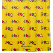 Peace Liebe Happiness Symbols mit Name auf YELLOW Duschvorhang (Vorderseite)