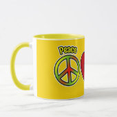 Peace Liebe Happiness Symbols mit Name auf YELLOW Tasse (Links)