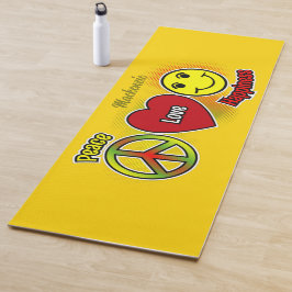 Peace Liebe Happiness Symbols mit Name auf YELLOW Yogamatte