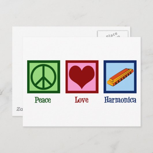 Peace Liebe Harmonica Postkarte (Vorne/Hinten)