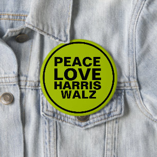 PEACE LIEBE HARRIS WALZ Neon Green Button