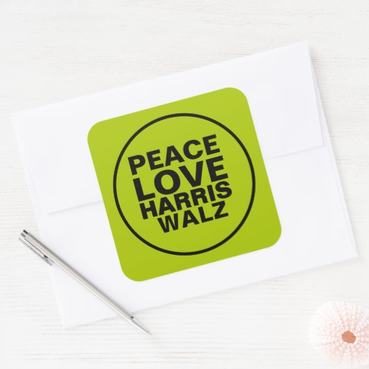 PEACE LIEBE HARRIS WALZ Neon Green Quadratischer Aufkleber (Umschlag)