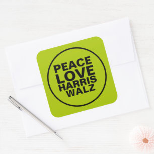 PEACE LIEBE HARRIS WALZ Neon Green Quadratischer Aufkleber