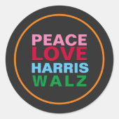 PEACE LIEBE HARRIS WALZ Rosa Blau Runder Aufkleber (Vorderseite)