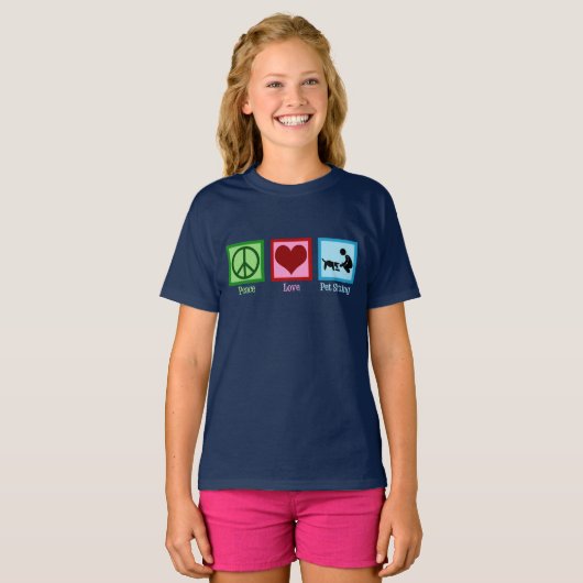 Peace Liebe Haustier Sitzender Hundewanderdienst T-Shirt (Vorne ganz)