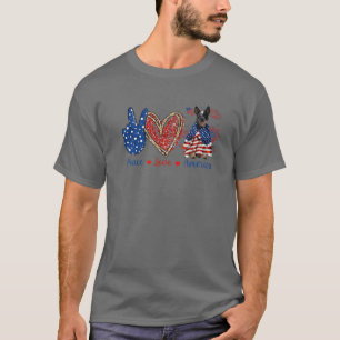Peace Liebe Heeler Dog Patriotic America Flag 4th T-Shirt