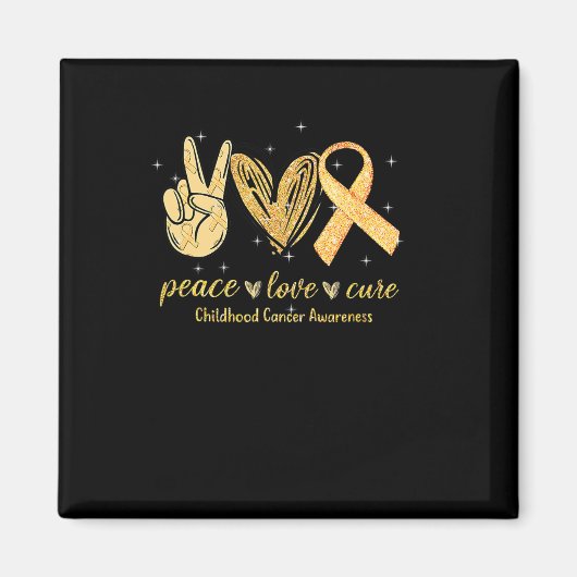 Peace Liebe heilen Kinderkrebs-Bewusstsein Gold Ri Magnet (Vorne)