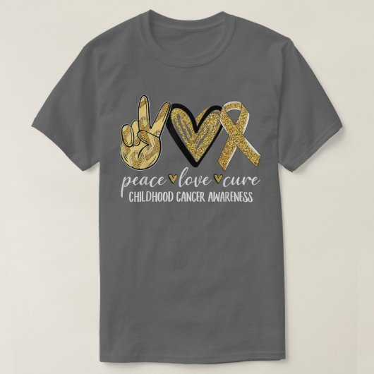 Peace Liebe heilen Kinderkrebs-Bewusstsein Gold Ri T-Shirt (Design vorne)