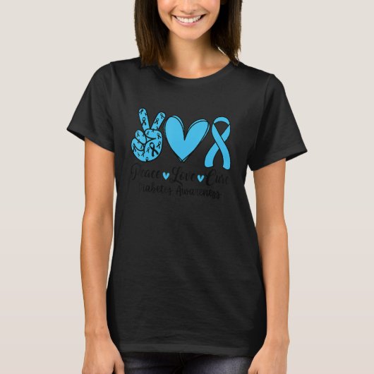 Peace Liebe heilt Blaubanddiabetes-Sensibilisierun T-Shirt (Vorderseite)