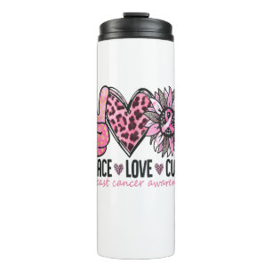 Peace Liebe heilt Brustkrebs-Bewusstsein Ribbon Su Thermosbecher