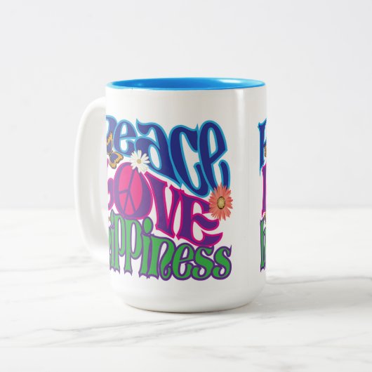 Peace Liebe Hippieness 15oz Zweifarbige Tasse (Vorderseite Links)