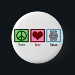 Peace Liebe Hippos Button<br><div class="desc">Niedliches Hippo-Geschenk mit einem hübschen grünen Friedenszeichen, Herz und einem bezaubernden Cartoon Nilpferd.</div>