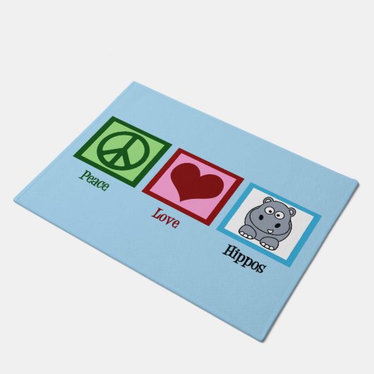 Peace Liebe Hippos Fußmatte (Schrägansicht)