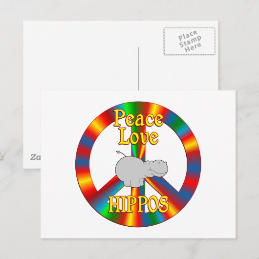 Peace Liebe Hippos Postkarte (Vorne/Hinten)