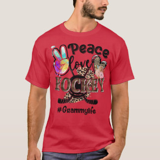 Peace Liebe Hockey Grammy Life Mama Oma Leopard  T-Shirt