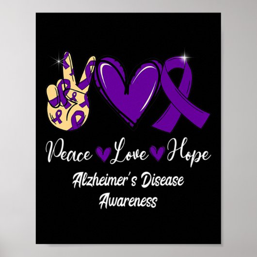Peace Liebe Hoffnung Lila Ribbon-Alzheimer-Krankhe Poster (Vorne)
