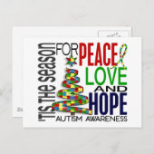 Peace Liebe Hoffnung Weihnachts-Autismus Feiertagspostkarte (Vorne/Hinten)