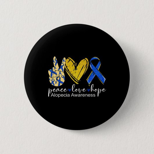 Peace Liebe Hope Alopecia Awareness Blue Ribbon Button (Vorderseite)