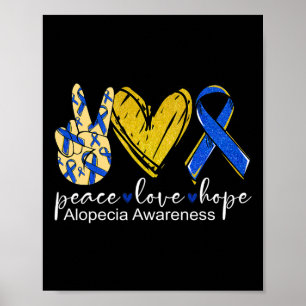 Peace Liebe Hope Alopecia Awareness Blue Ribbon Poster