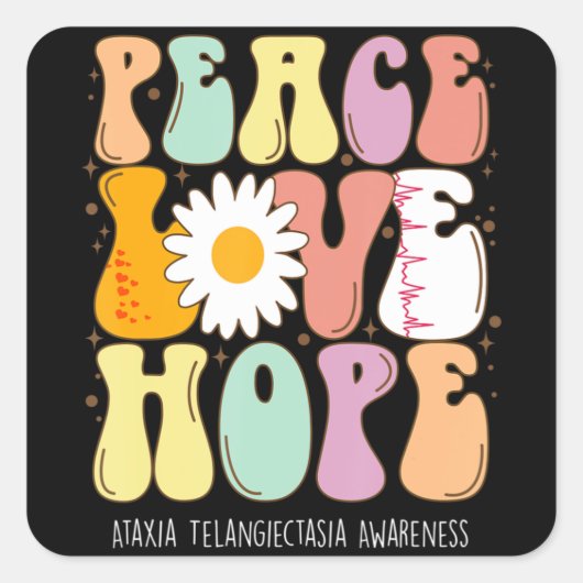 Peace Liebe Hope Ataxia Telangiectasia Awareness G Quadratischer Aufkleber (Vorderseite)