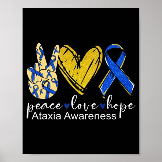 Peace Liebe Hope Ataxixie Awareness Shirt Blue Rib Poster (Vorne)