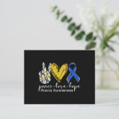 Peace Liebe Hope Ataxixie Awareness Shirt Blue Rib Postkarte (Stehend Vorderseite)