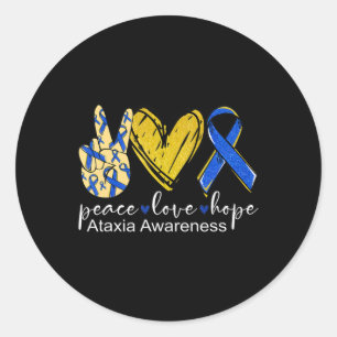 Peace Liebe Hope Ataxixie Awareness Shirt Blue Rib Runder Aufkleber
