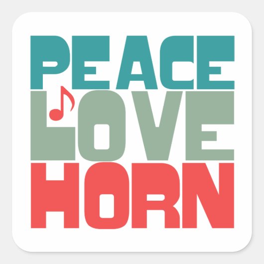 Peace Liebe Horn Quadratischer Aufkleber (Vorderseite)