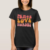 Peace Liebe Horses Groovy Retro T-Shirt (Vorderseite)
