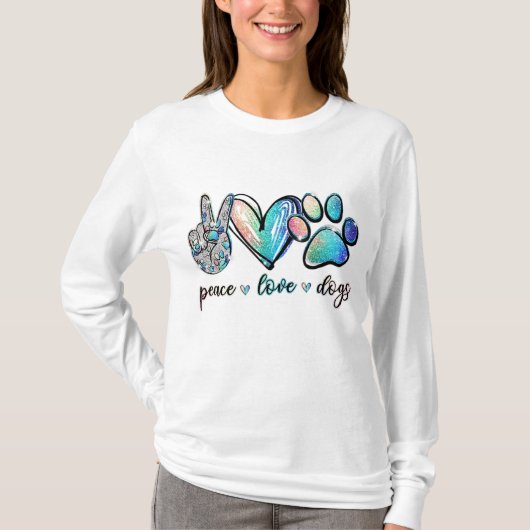 Peace Liebe Hunde Funny Paw Dog Lover Welpe T-Shirt (Vorderseite)