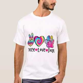Peace Liebe Hunde Gefärbte Krawatte Hund Paw Hund  T-Shirt