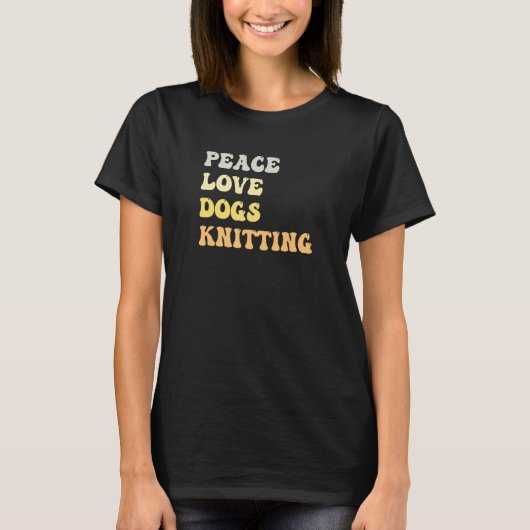 Peace Liebe Hunde Knitting Retro T-Shirt (Vorderseite)