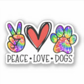 Peace Liebe Hunde Paws Gefärbte Krawatte Rainbow A Aufkleber (Vorderseite)