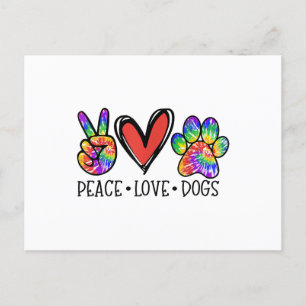 Peace Liebe Hunde Paws Gefärbte Krawatte Rainbow A Feiertagspostkarte