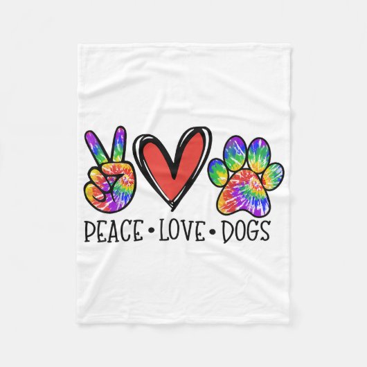 Peace Liebe Hunde Paws Gefärbte Krawatte Rainbow A Fleecedecke (Vorderseite)