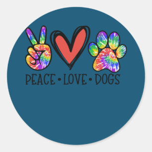 Peace Liebe Hunde Paws Gefärbte Krawatte Rainbow A Runder Aufkleber