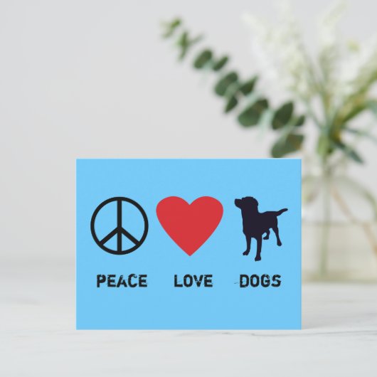 Peace Liebe Hunde Postkarte (Stehend Vorderseite)
