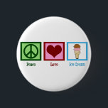 Peace Liebe Ice Creme Button<br><div class="desc">Hübsches Friedenszeichen, Herz und eine dreifache Schokolade, Vanille und Erdbeereis in einem Kegel. Eine niedliche Eisdiele.</div>