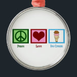 Peace Liebe Ice Creme Ornament Aus Metall<br><div class="desc">Ein Friedensstift,  ein Herz und eine hübsche Eistüte. Ein niedliches Eis-Salon-Geschenk.</div>