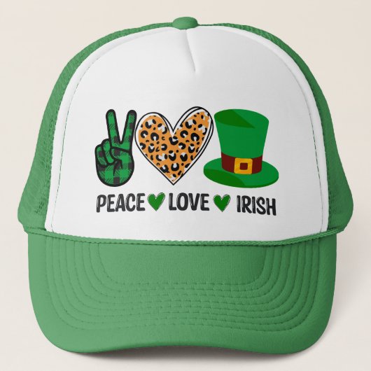 Peace Liebe Irish St Patrick's Day Truckerkappe (Vorderseite)