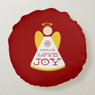 Peace Liebe Joan Angel Holiday Red and Gold Rundes Kissen