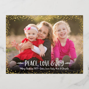 Peace Liebe Jockey Foto Weihnachten Real Gold Folien Feiertagspostkarte